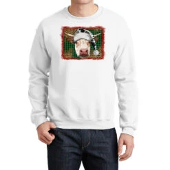 Merry Christmas Hereford Cow With Background Crewneck Sweatshirt