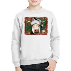 Merry Christmas Hereford Cow With Background Youth Sweatshirt