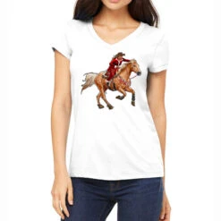 Western Christmas Cowgirl On The Horse Women's V-Neck T-Shirt