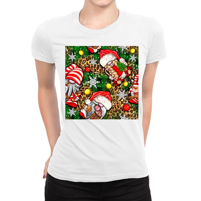 Christmas Gnomes Seamless Digital Paper Ladies Fitted T-Shirt 1 Christmas Gnomes Seamless Digital Paper Ladies Fitted T-Shirt