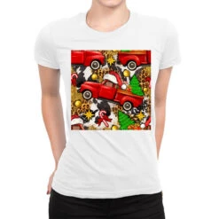 Christmas Truck Seamless Digital Paper Ladies Fitted T-Shirt