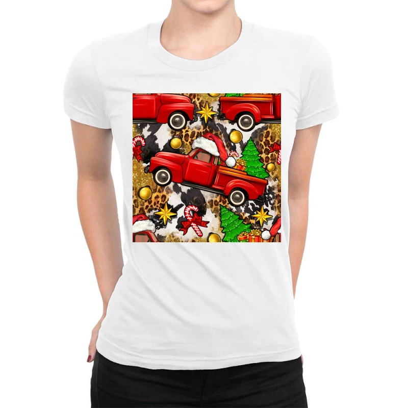 Christmas Truck Seamless Digital Paper Ladies Fitted T-Shirt 1 Christmas Truck Seamless Digital Paper Ladies Fitted T-Shirt