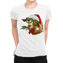 Christmas Glasses Goat Ladies Fitted T-Shirt