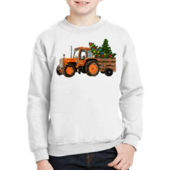 Christmas Orange Farm Tractor Youth Sweatshirt
