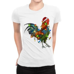 Christmas Lights Rooster Ladies Fitted T-Shirt