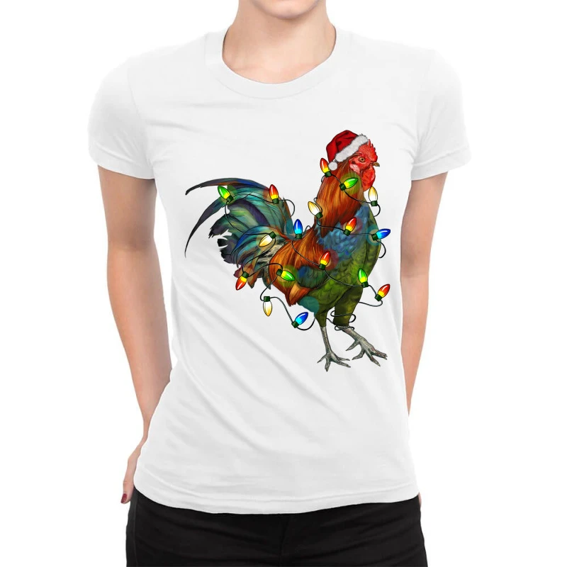 Christmas Lights Rooster Ladies Fitted T-Shirt 1 Christmas Lights Rooster Ladies Fitted T-Shirt