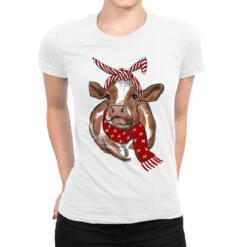 Christmas Heifer With Scarf Ladies Fitted T-Shirt