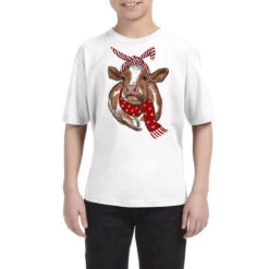 Christmas Heifer With Scarf Youth Tee