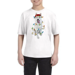 Christmas White Shepherd With Christmas Lights Youth Tee
