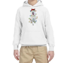 Christmas White Shepherd With Christmas Lights Youth Hoodie