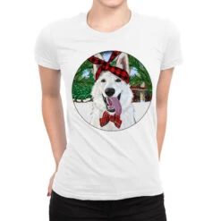 Christmas White Shepherd With Cowhide Ladies Fitted T-Shirt