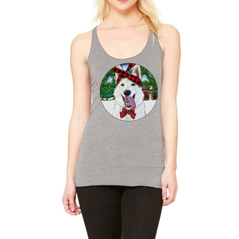 Christmas White Shepherd With Cowhide Racerback Tank 1 Christmas White Shepherd With Cowhide Racerback Tank