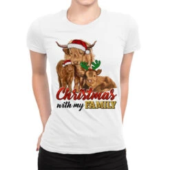 Cow And Calves Christmas With My Family Ladies Fitted T-Shirt