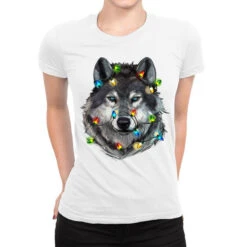 Christmas With Wolf Ladies Fitted T-Shirt