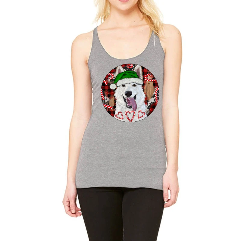 Christmas White Shepherd With Buffalo Plaid Racerback Tank 1 Christmas White Shepherd With Buffalo Plaid Racerback Tank