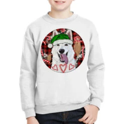 Christmas White Shepherd With Buffalo Plaid Youth Sweatshirt