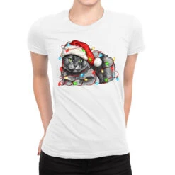 Christmas Russian Blue Cat Ladies Fitted T-Shirt