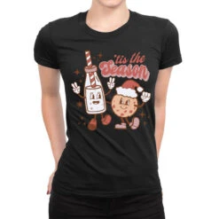 Tis The Season Christmas Milk And Cookie Ladies Fitted T-Shirt