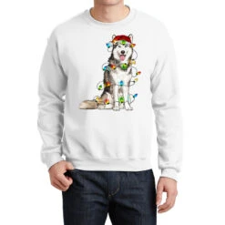 Husky Christmas Lights Crewneck Sweatshirt