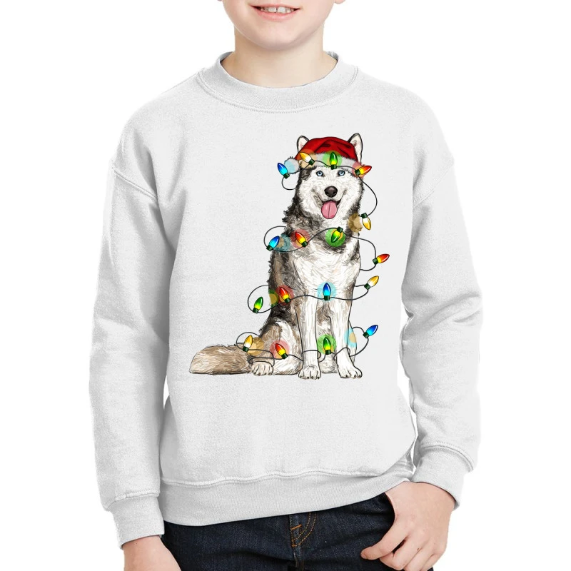 Husky Christmas Lights Youth Sweatshirt 1 Husky Christmas Lights Youth Sweatshirt