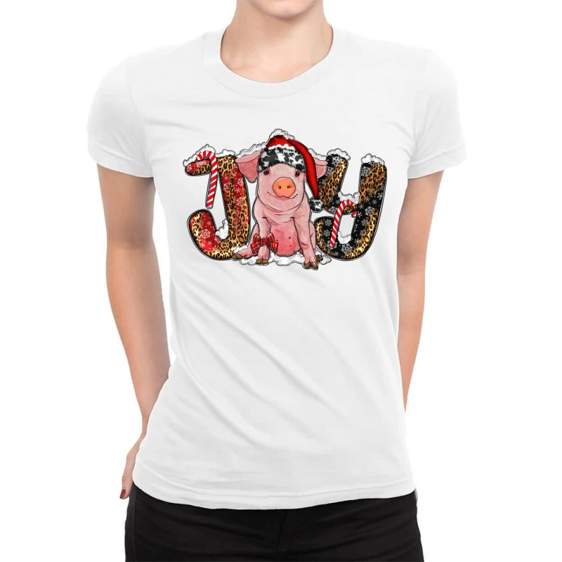 Christmas Joy With Pig Ladies Fitted T-Shirt 1 Christmas Joy With Pig Ladies Fitted T-Shirt