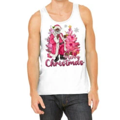 Pink Merry Christmas Black Santa Tank Top