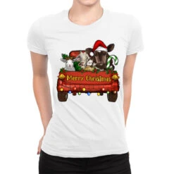 Merry Christmas Truck Farm Animals Ladies Fitted T-Shirt