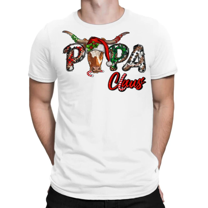 Papa Claus With Long Horn Western Christmas T-Shirt 1 Papa Claus With Long Horn Western Christmas T-Shirt