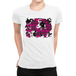 Pink Christmas Plaid Cowhide Pattern Background Ladies Fitted T-Shirt