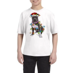 Pitbull With Christmas Lights Youth Tee