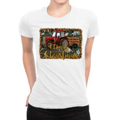 Merry Christmas Farm Tractor Ladies Fitted T-Shirt