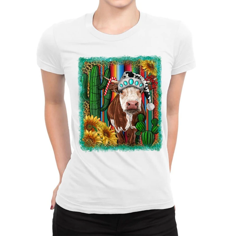 Western Christmas Cow Ladies Fitted T-Shirt 1 Western Christmas Cow Ladies Fitted T-Shirt