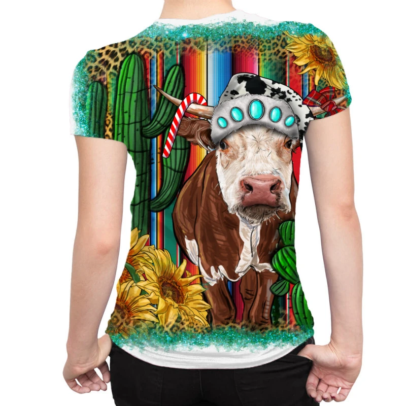 Western Christmas Cow All Over Women's T-shirt 2 Western Christmas Cow All Over Women's T-shirt - Image 2