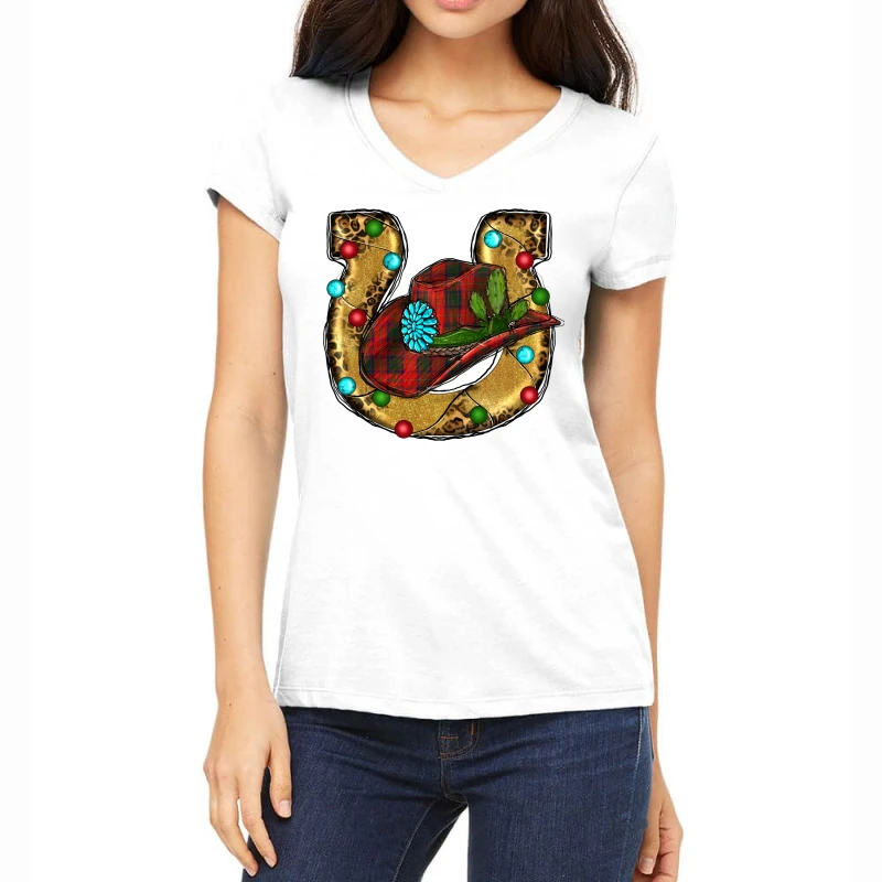 Christmas Horseshoe Women's V-Neck T-Shirt 1 Christmas Horseshoe Women's V-Neck T-Shirt