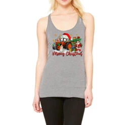 Christmas Orange Tractor With Santa And Snowman Racerback Tank