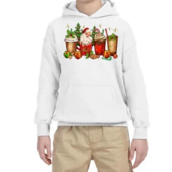 Christmas Santa Coffee Cups Youth Hoodie