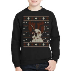 Ugly Christmas French Bulldog Puppy With Reindeer Youth Sweatshirt