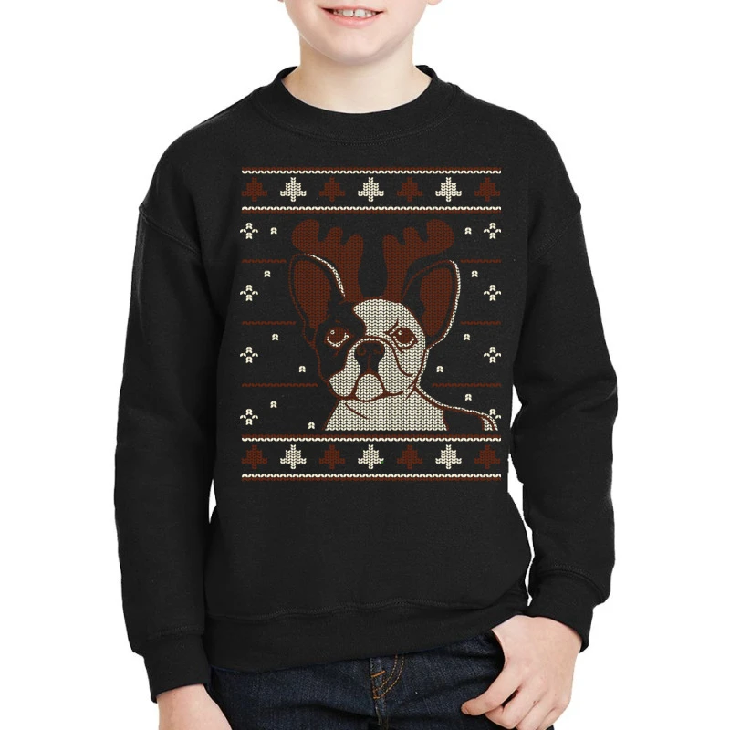 Ugly Christmas French Bulldog Puppy With Reindeer Youth Sweatshirt 1 Ugly Christmas French Bulldog Puppy With Reindeer Youth Sweatshirt