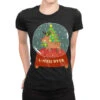 Snow Globe Reindeer Christmas Tree Believe Rudolph Ladies Fitted T-Shirt