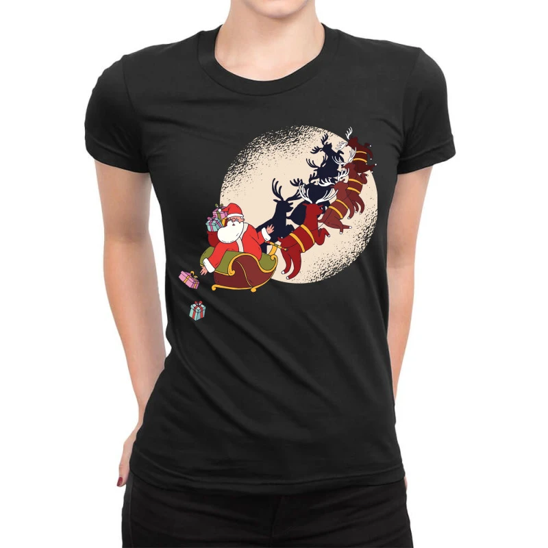 Santa Riding Reindeers Funny Christmas Xmas Matchi Ladies Fitted T-Shirt 1 Santa Riding Reindeers Funny Christmas Xmas Matchi Ladies Fitted T-Shirt