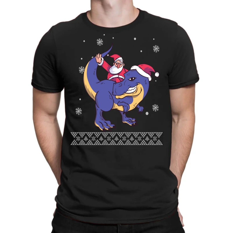 Santa Riding Dinosaur Ugly Christmas Xmas Matching T-Shirt 1 Santa Riding Dinosaur Ugly Christmas Xmas Matching T-Shirt