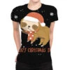 Santa Sloth Christmas Merry Slothmas Snowflake All Over Women's T-shirt