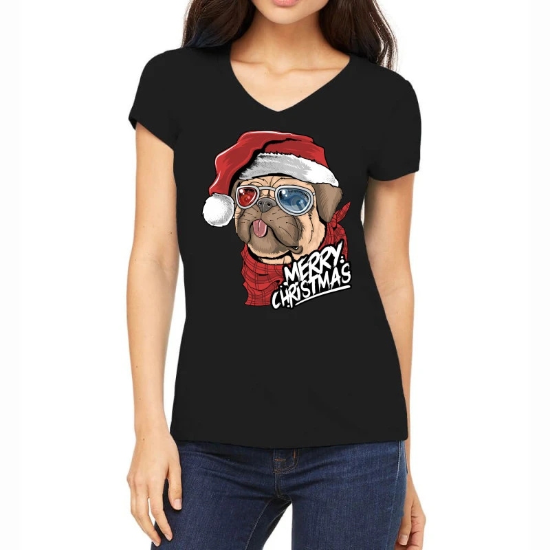 Santa Pug Christmas Merry Pugmas Dog Lover Xma Women's V-Neck T-Shirt 1 Santa Pug Christmas Merry Pugmas Dog Lover Xma Women's V-Neck T-Shirt