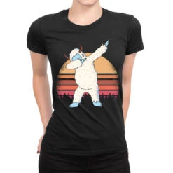 Retro Vintage Dabbing Yeti Snowman Funny Christmas Ladies Fitted T-Shirt