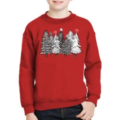 Black And White Christmas Trees With Lights Youth Sweatshirt
