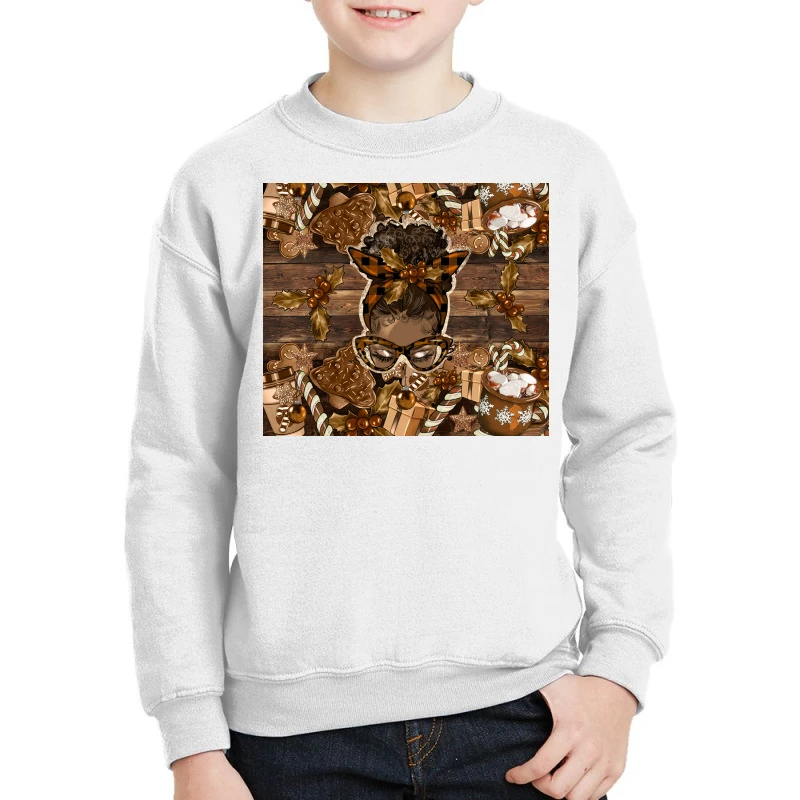 Afro Messy Bun Melanin Christmas Youth Sweatshirt 1 Afro Messy Bun Melanin Christmas Youth Sweatshirt